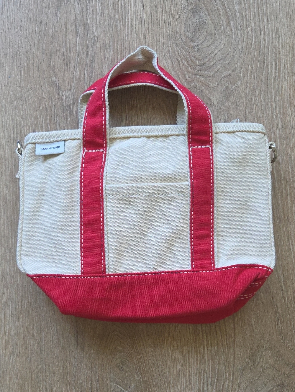 Lands End Cotton Tote Red & Cream Canvas Bag SMALL